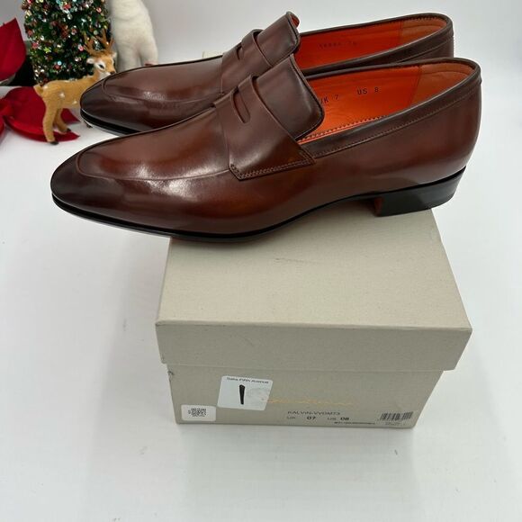 Men’s Santoni leather penny loafers size 8 US made in Italy cobbler soles - Picture 5 of 10